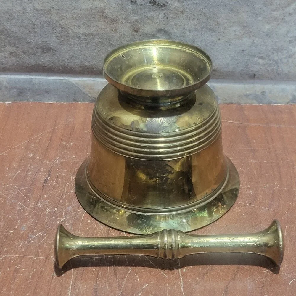 Antique Brass Mortar and Pestle Set